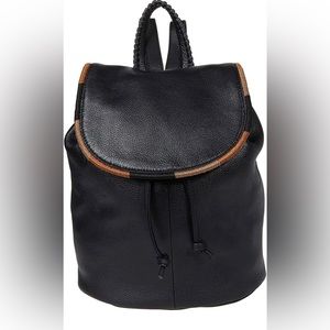 The Sak black leather Huntley backpack with brown trim